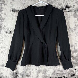 J Crew Faux Wrap‎ Blouse Womens Size 0 Black Polyester V-Neck Formal